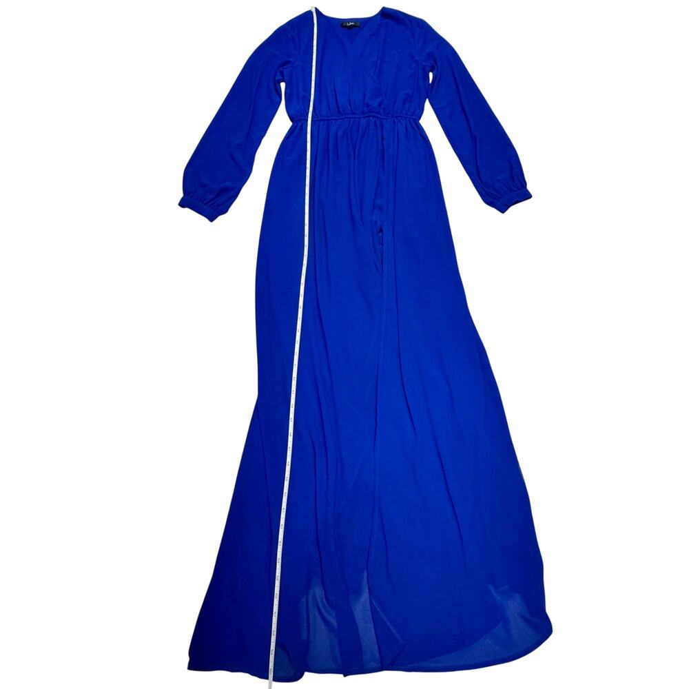 Lulus Wondrous Water Lilies Royal Blue Maxi Dress M Faux Wrap Slit Cobalt Event - Picture 12 of 16